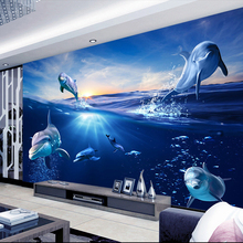 Custom 3D Cartoon Mural Wallpaper Sunrise Dolphin Out Of The Water Photo Wall Paper For Kids Bedroom TV Background Home Decor 2024 - buy cheap