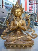 Free shipping S03077   Huge Tibet Folk Temple bronze gild 4 armed Dragon Avalokitesvara Kwan-Yin statue 2024 - buy cheap