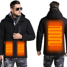 Мужская зимняя куртка с USB подогревом, Мужская водонепроницаемая Светоотражающая куртка с капюшоном, Мужская теплая парка, хлопковая ветровка, мужские дождевые куртки AM354 2024 - купить недорого
