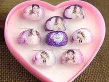 Wholesale 8Pcs Pretty Beauty violetta Round-Shaped Kids Girls Rings Party Birthday Display Box 2024 - buy cheap