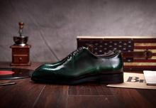 Genuine Leather Men's Dress Shoes Lace Up Smart Casual Wedding Carved Brogues Green Male Patent Leather Handmade Flats Oxfords 2024 - buy cheap