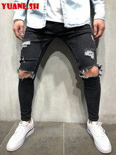 YUANLSH Torn Jeans Ripped Men Pants Designer Black Blue Slim Fit Jeans Denim Stretch for Men Size 42 2019 Fashion 2024 - buy cheap