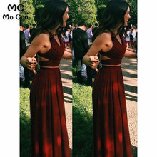 2019 In Stock Burgundy Wedding party dress Bridesmaid Dresses Long Two Pieces Gown Chiffon Bridesmaid Dress for Women 2024 - buy cheap