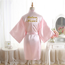 Batas de dama de honor con letras doradas para mujer, ropa de dormir, pijamas, albornoz, camisón, Kimono de boda de satén, color rosa 2024 - compra barato