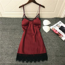 MECHCITIZ 2019 Night Dress Ladies Silk Sleepwear Women Sexy Lace Pad Lingerie Nightwear Underwear Nightgown Dress lingerie femme 2024 - buy cheap