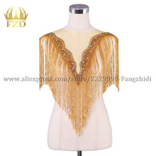 FZD 5 Pieces Dangling Gold rhinestone Tassel applique fashion wedding bodices Patches beads for Wedding Dresses DIY Fabric 2024 - buy cheap