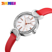 SKMEI креативные модные повседневные часы женские роскошные брендовые кварцевые часы женские кожаные водонепроницаемые наручные часы Relogio Feminino 2024 - купить недорого