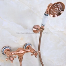 Bath Faucets Antique Red Copper Wall Mounted Bathroom Basin Mixer Tap With Hand Shower Head Bath & Shower Faucet Nna293 2024 - buy cheap