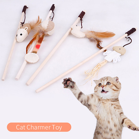 TAILUP игрушка для домашних животных, кошек, симпатичный дизайн, птица, перо, плюшевая мышь, крыса, палочка, Ловец, деревянная палочка, интерактивные игрушки с мячиками 2022 - купить недорого