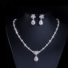 Luxury Bridal Accessories White Gold Color New Blue Jewelry Set Earrings Flower Necklace For Women Bridesmaid For Wedding Gift 2024 - buy cheap