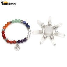 Sunligoo-pulseira de cura reiki 7, kit de cristal de chakra, pirâmide de chakras com gerador de energia de cristal e 7 braceletes de cura, com equilíbrio 2024 - compre barato