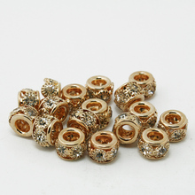 20 pçs/lote 6x8 milímetros Cor de Rosa de Ouro com Cristal Rhinestone Spacer beads Europeus para Jóias DIY Fazendo CN-BJA034-16 2024 - compre barato