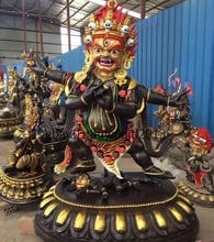 Huge China Tibet Buddhism Temple Old Bronze Gilt 4 Arm Mahakala Buddha Statue 2024 - buy cheap