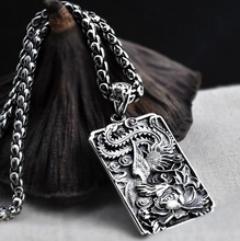 Pure Silver Original Handmade Sterling 925 Thai Silver Carved Phoenix Peony Pendant Vintage Solid Silver Fashion S925 Jewelry 2024 - buy cheap