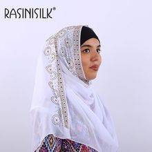 Pañuelo de gasa musulmán plano hijab para mujer, chal de primera calidad con burbuja, exquisito pañuelo para la cabeza con diamantes de imitación, velo islámico Floral de 70x170cm 2024 - compra barato