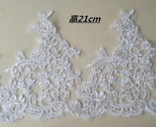 1 metros/lote hermoso 21 cm marfil encaje tela flor bordado vestido de boda Apliques de encaje costura DIY manualidades 2024 - compra barato