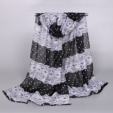 Women's printe polka dot lace scarf/scarves floral chiffon silk popular Muffler long summer hijab shawls/scarf 10pcs/lot XQ180 2024 - buy cheap