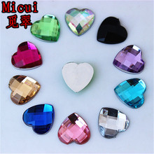 Micui 100pcs 14mm Heart Acrylic Rhinestones Flat Back Crystal Stones for Clothing Crafts Decorations DIY ZZ122 2024 - buy cheap