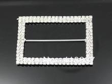 Envío Gratis 50 piunids/lote 2 filas rectángulo hebilla grande 63*43mm invitación de boda plata strass silla hebillas de cinturón 2024 - compra barato