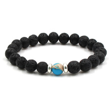 Pulsera elástica con cuentas de piedra de Lava negra Natural, difusor de aceite esencial, bolas de roca volcánica para mano, mezcla de colores, 24 unids/lote 2024 - compra barato