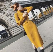 New women dress multicolor knitted high-necked long-sleeved female dress autumn winter long slim one-step dress women's top 2024 - buy cheap