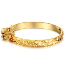 Baby Bangle Lovely Solid Yellow Gold Filled Children Openable Carved Bracelet Diameter 4.2cm Birthday Gift 2024 - buy cheap