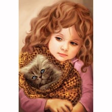 5D DIY Diamond painting Full Square Diamond embroidery Portrait Girl & Kitten Cross stitch Full Round Diamond mosaic 2024 - buy cheap