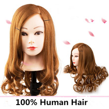 Cheap 100% Natural Human Hair Training Mannequin Head Cosmetology Hairdressing Mannequin heads Makeup with Long Hair 2024 - buy cheap