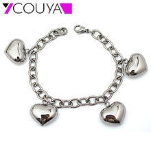 Cor prata pulseira de jóias de aço inoxidável 4pc estéreo corações 7mm crude pulseira para mulher 20.5cm comprimento ajia japa 2024 - compre barato