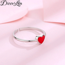 DIEERLAN-Anillo de dedo con forma de corazón para mujer, sortija, Color plateado, rojo, para fiesta, regalo de cumpleaños 2024 - compra barato
