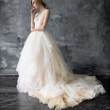 Lindo lindo vestido de noiva de tule macio feito sob medida, saia de tule com varredura para casamento e adereços para fotos 2024 - compre barato