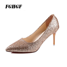 Pointed sequined high heels wedding shoes gradient stiletto stiletto gold bridesmaid shoes women's shoes for annual party 2024 - buy cheap