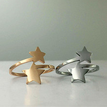Martick-anillo exquisito de acero inoxidable para mujer, anillos abiertos con forma de Doble Estrella 316L, joyería para dedos R52 2024 - compra barato