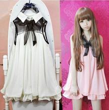 Women summer sweet dress doll ruffles chiffon sleeveless solid dress Japanese cute lolita white,pink one piece dress Kawaii OP 2024 - buy cheap