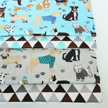160cm*50cm baby kids cotton cloth BLUE GRAY cartoon dogs footprint fabrics for DIY crib bedding pet cushions sewing fabric 2024 - buy cheap