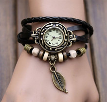 OTOKY модные часы с кожаным браслетом, женские повседневные часы, винтажные наручные часы с листьями и бусинами, Роскошные Кварцевые женские часы A30 2024 - купить недорого