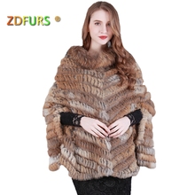 ZDFURS * new fashion real knited rabbit fur Shawl poncho stole shrug cape robe tippet amice wrap raccoon fur collar 2024 - buy cheap