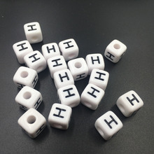 Mini Order 100PCS Single Letter Acrylic Beads Black Initial H Printed White Cube Square Alphabet Jewelry Lucite Plastic Beads 2024 - buy cheap