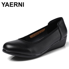 YAERNI 2022Soft soled leather woman shoes slippers round with casual women black work single shoes large size ladies shoesE1014 2024 - buy cheap