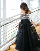 Sexy Women Tulle Lace Ball gown dress Cocktail Party Prom Long dress Striped Off Shoulders Long Sleeves Tulle Dress 2024 - buy cheap
