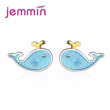 New Cute Fashion Dolphin Stud Earrings For Women Girls 925 Sterling Silver Blue Color Small Animal Earrings Wholesale 2024 - buy cheap