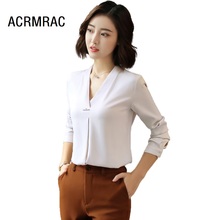 ACRMRAC Women shirt Spring and autumn shirt Slim V-neck white OL Formal Women shirt Womens Blouses & Shirt 2024 - buy cheap