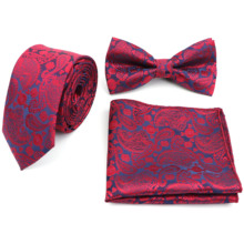 Men's Tie Polyester Narrow print Jacquard Woven Tie + Hanky + Bowtie Sets For Formal Wedding Business Party 2024 - buy cheap