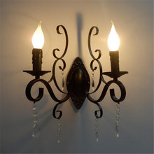 Europeu clássico do vintage lâmpada de parede ferro forjado preto corpo cristal deco vela luminária parede para sala estar quarto escadas 2024 - compre barato