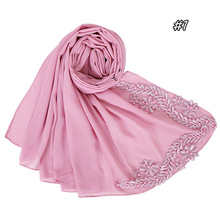 Красивые Цветочные аппликации, хиджаб с кружевом, шарф, простой, Пузырьковые шифоновые накидки, бисер, мусульманские платки, модная длинная шаль, накидки 180x72см 2024 - купить недорого
