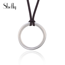 Simple Vintage Hollow Big Round Pendant Necklace For Women Brown Black Leather Rope Long Necklaces Autumn Sweater Jewelry 2021 2024 - buy cheap