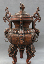 USPS to USA S1187 12" Marked Chinese Bronze 3 Dragon Lion Head Statue Tibet Incense Burner Censer 2024 - buy cheap