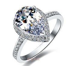 Solid 14k ouro branco 3ct clear pear corte gota de pelúcia anel de diamante autêntico jóias de mulher de ouro esterlina 2024 - compre barato