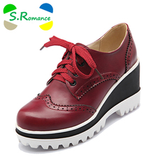 S.Romance Plus Size 34-43 Women Pumps Fashion Round Toe Lace-Up Med Heels Ankle Boots Woman Shoes Black White Red Brown SH406 2024 - buy cheap