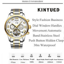 KINYUED Business Mechanical Watches Mens Skeleton Tourbillon Automatic Watch Men Gold Steel Calendar Waterproof Relojes Hombre 2024 - buy cheap